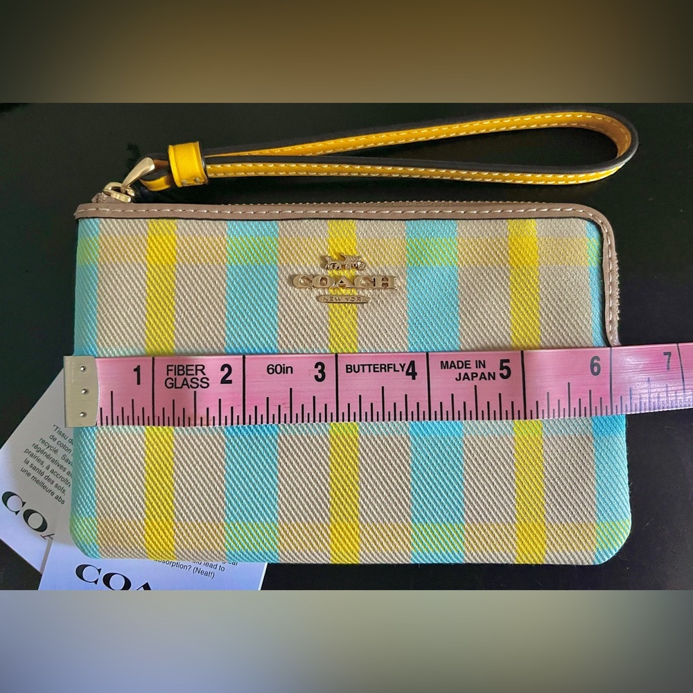 Coach NWT Wristlet Nolita Plaid Bright Maize Coated Canvas/Leather Trim - Picture 8 of 13